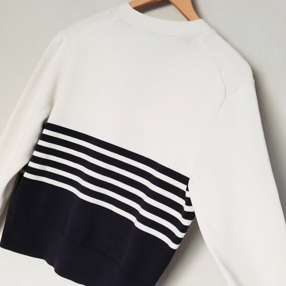 COS Striped Cardigan 100% Cotton V Neck Cream Black Relaxed Fit Size S Preppy - Picture 14 of 16